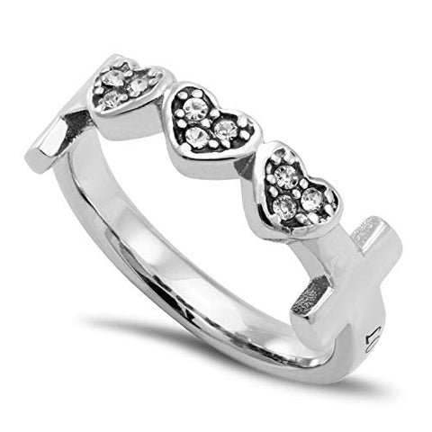 Triple Heart Ring LOVE NEVER FAILS - 1 COR. 13:8