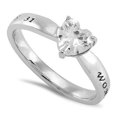 CZ Heart Ring WOMAN OF GOD - PROVERBS 31