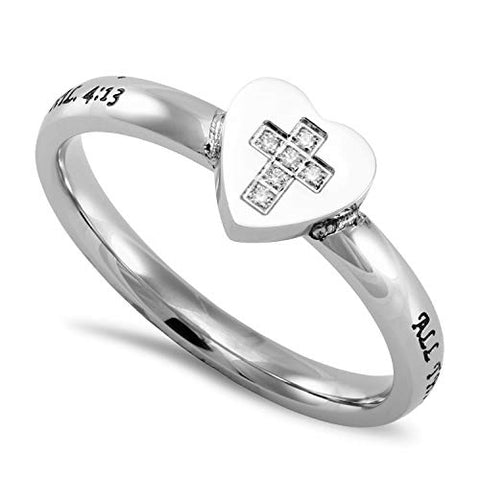 Cross My Heart Ring ALL THINGS THROUGH CHRIST MY STRENGTH - PHIL. 4:13