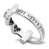 Triple Heart Ring LOVE NEVER FAILS - 1 COR. 13:8