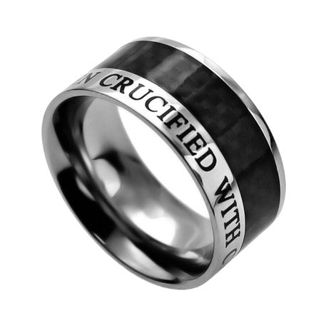 Carbon Fiber Black Ring, "Crucified With Christ"