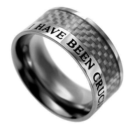 Carbon Fiber White Ring, "Crucified With Christ"