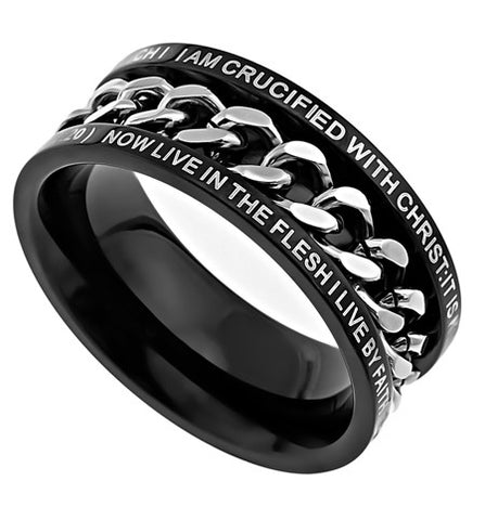Black Chain Ring, " Crucified "  | Christian jewelry