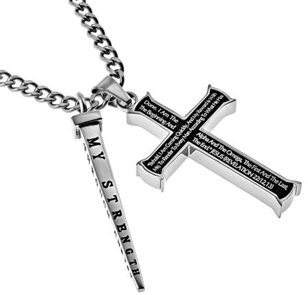 Black Cross and Nail, "Alpha Omega" | Stainless Steel Christian Jewelry