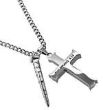 Silver Cross And Nail, "Christ My Strength Cross w/ Fear Not" Nail