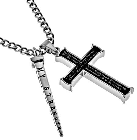Black Cross and Nail, "Christ My Strength"  | Stainless Steel  | Christian Jewelry