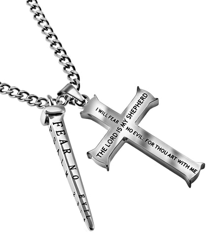 Silver Cross And Nail, "Fear No Evil Cross w/ Fear No Evil" Nail