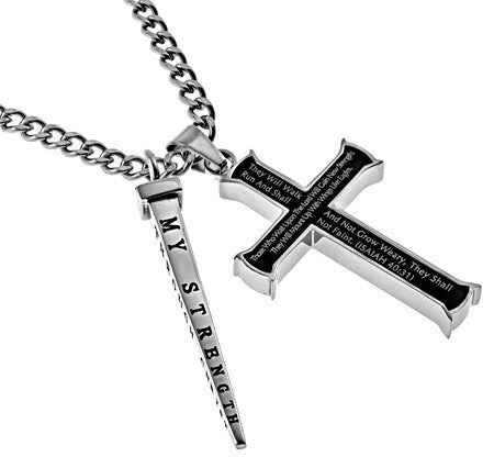 Black Cross and Nail, "Strength"  | Stainless Steel  | Christian Jewelry