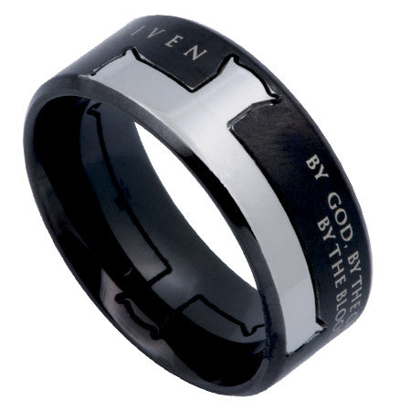 Black Iron Cross Ring, "Forgiven"