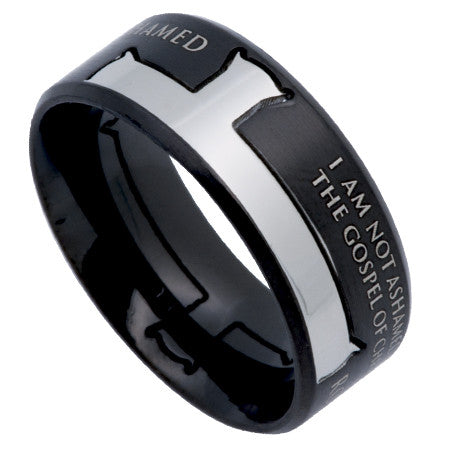 Black Iron Cross Ring, "Not Ashamed"
