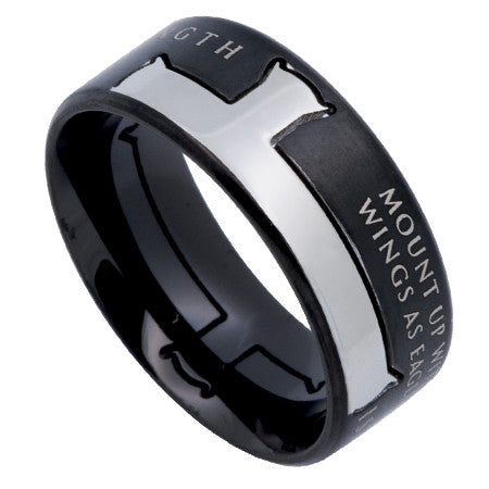 Black Iron Cross Ring, "Eagles Wings"