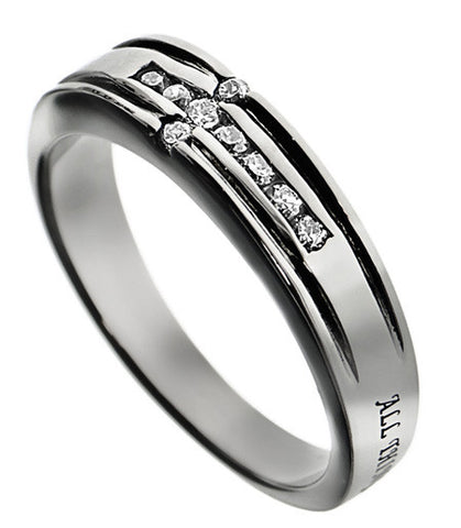 CZ Channel Cross Ring, “Christ My Strength”