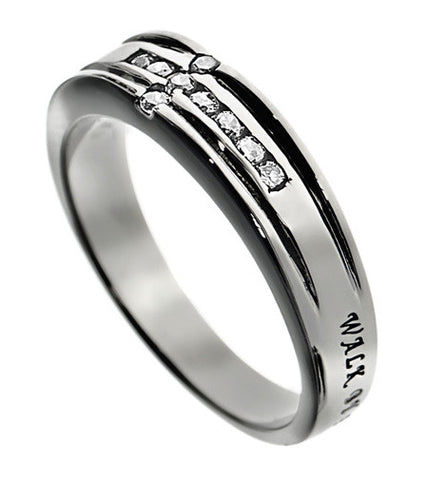 CZ Channel Cross Ring, “Walk By Faith”