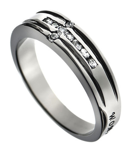CZ Channel Cross Ring, “Woman Of God”