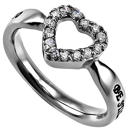 CZ Open Heart Ring, "Be Still"