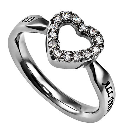 CZ Open Heart Ring, "Christ My Strength"