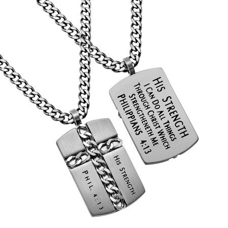 Silver Chain Cross, "His Strength"