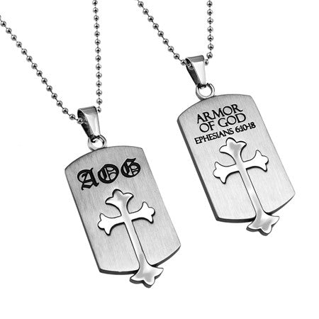Old English Shield Cross Silver, "Armor Of God"