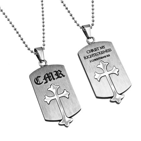 Old English Shield Cross Silver, "Christ My Righteousness"