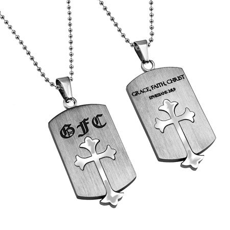 Old English Shield Cross Silver, "Grace-Faith-Christ"