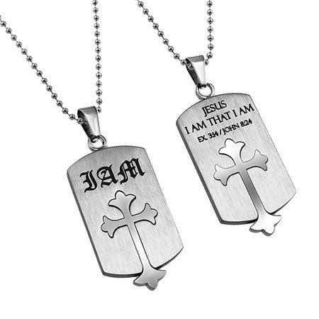 Old English Shield Cross Silver, "I Am"