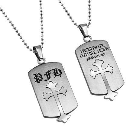 Old English Shield Cross Silver, "Prosperity- Future-Hope"