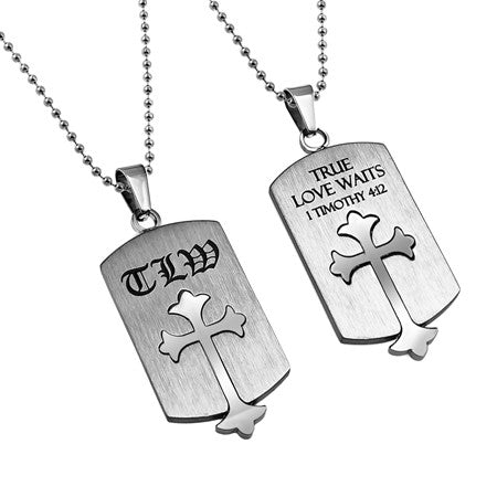 Old English Shield Cross Silver, "True Love Waits"