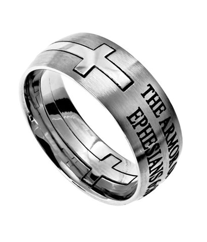 Square Double Cross Silver Ring, "Armor Of God"