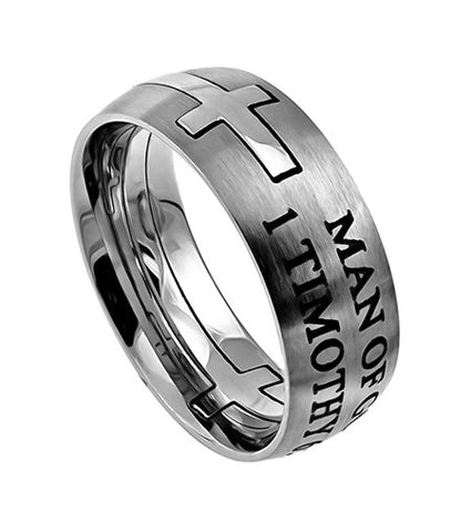 Square Double Cross Silver Ring, "Man Of God"