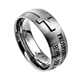 Square Double Cross Silver Ring, "Prosperity Future Hope"