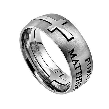 Square Double Cross Silver Ring, "Purity"
