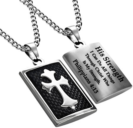 Deluxe Shield Cross, "His Strength" Black Carbon Fiber