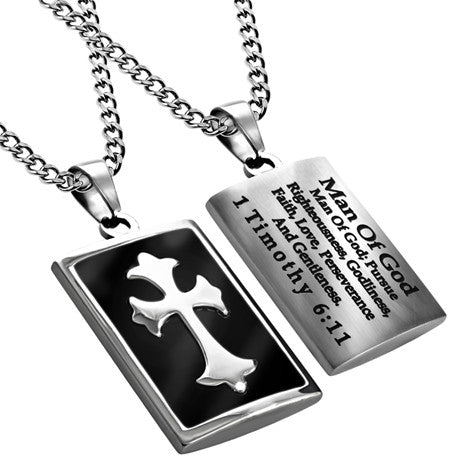 Deluxe Shield Cross, "Man Of God" Black Enamel