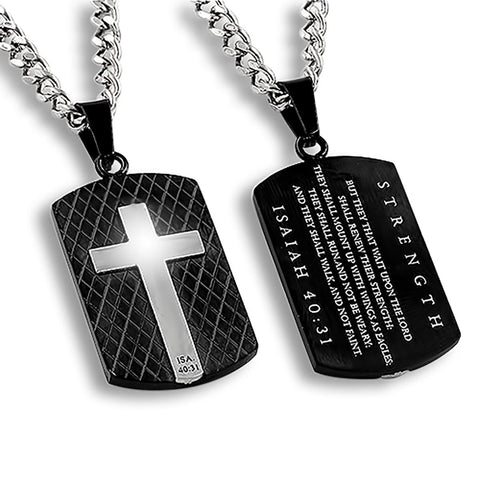Diamond Back Shield Cross Black Necklace"STRENGTH"