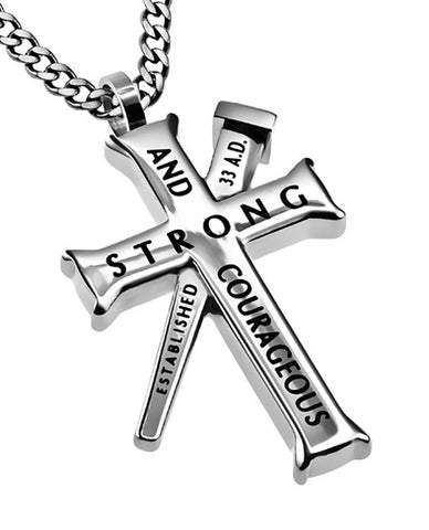 Silver Established Cross Necklace, "Courage"