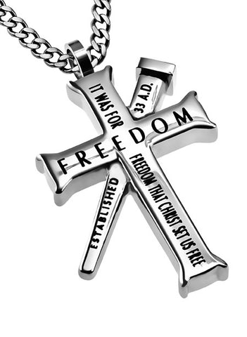 Silver Established Cross Necklace, "Freedom"