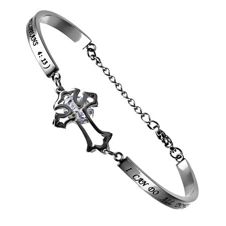 CZ Cross Bracelet, "Christ My Strength"