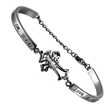 CZ Cross Bracelet, "Love"
