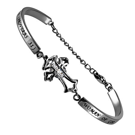 CZ Cross Bracelet, "Woman Of God"