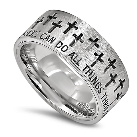 Knight Stainless Steel Ring, "I CAN DO ALL THINGS"