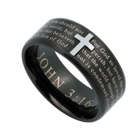 Logos Ring Black, "John 3:16"