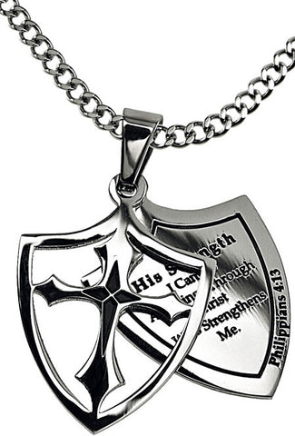 2 Piece Shield Cross Black, "His Strength"