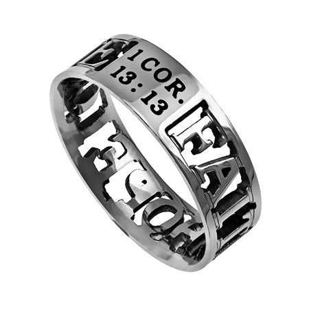 Mini Silhouette Ring, "Faith Hope Love"
