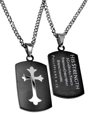 Shield Cross Black, "His Strength"