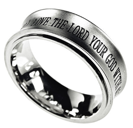 Spinner Silver Ring, "Love The Lord Your God"