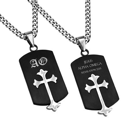 Old English Shield Cross Black, "Alpha Omega"