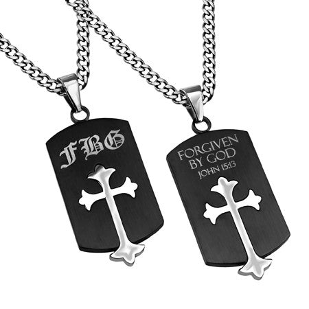 Old English Shield Cross Black, "Forgiven By God"