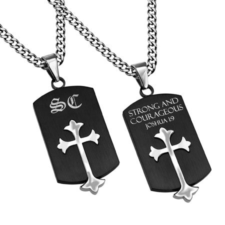 Old English Shield Cross Black, "Strong And Courageous"