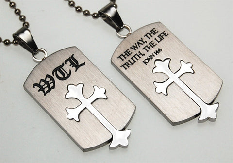Old English Shield Cross Silver, "Way-Truth-Life"