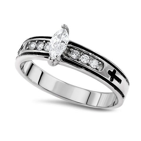 Regent Marquis CZ Stones Ring, "TRUE LOVE WAITS"